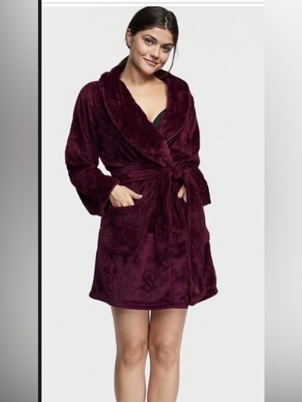 Victoria's Secret Plush Shawl Collar Robe - Burgundy Plush Robe Size M-L Maroon
